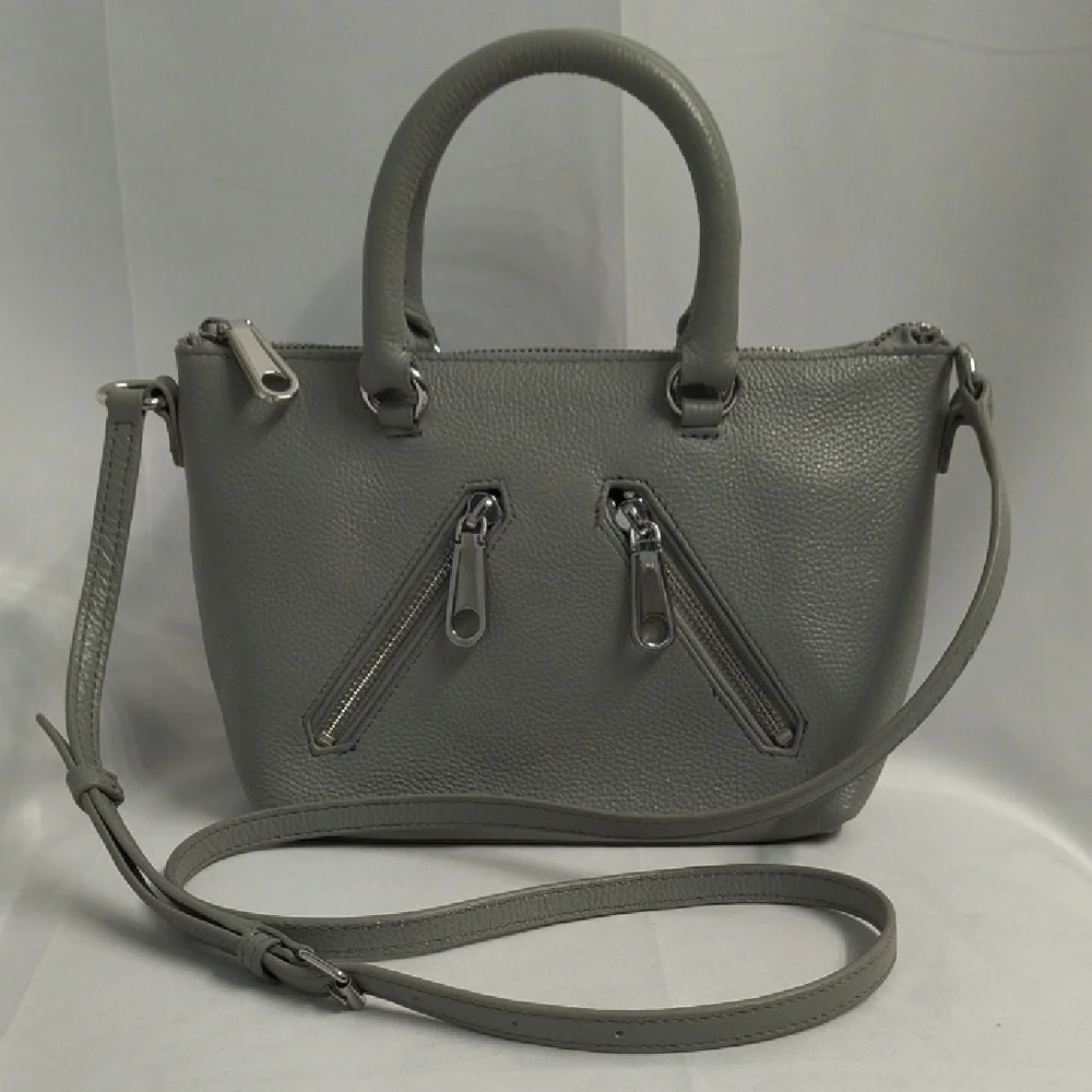 Like New Rebecca Minkoff Gray Leather Moto Crossbody Satchel - Picture 2 of 9